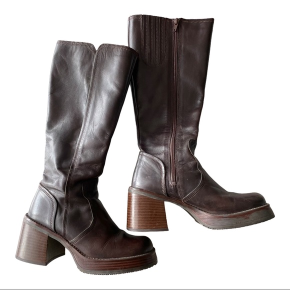 Vintage Shoes - Vintage 90s Aldo Brown Chunky Heel Bratz Boots